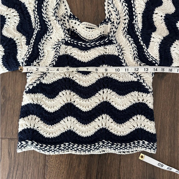 EUC Ulla Johnson Luciana Navy Cream Wave Crocheted Sweater Size Small - Picture 7 of 8